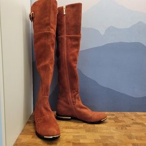 Popushier Orange Suede Over the Knee Boots